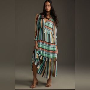 Anthropologie Marais Chiffon Maxi Dress Tiered Large Gypsy Hippie Moody Boho